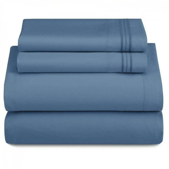 REZJSWFSMMJ 4-Piece Solid Blue Color Bed Sheet Set – Brushed Microfiber Sheets With Pillowcases