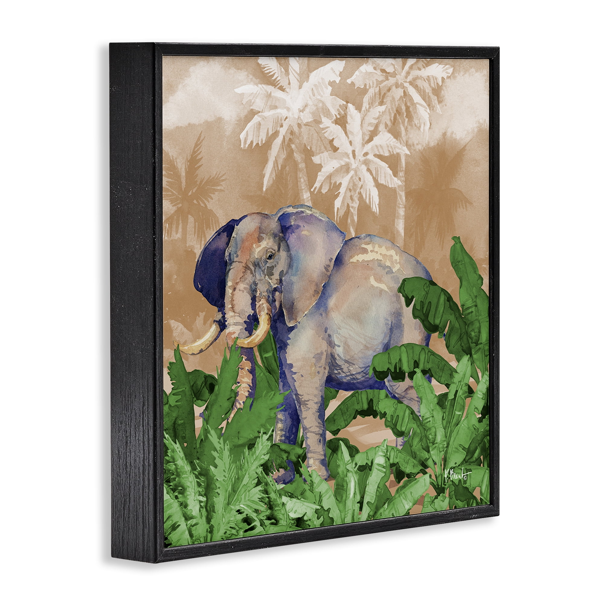 Stupell Industries Jungle Life Elephant Animals & Insects Painting Black Framed Art Print Wall Art, 12 x 12