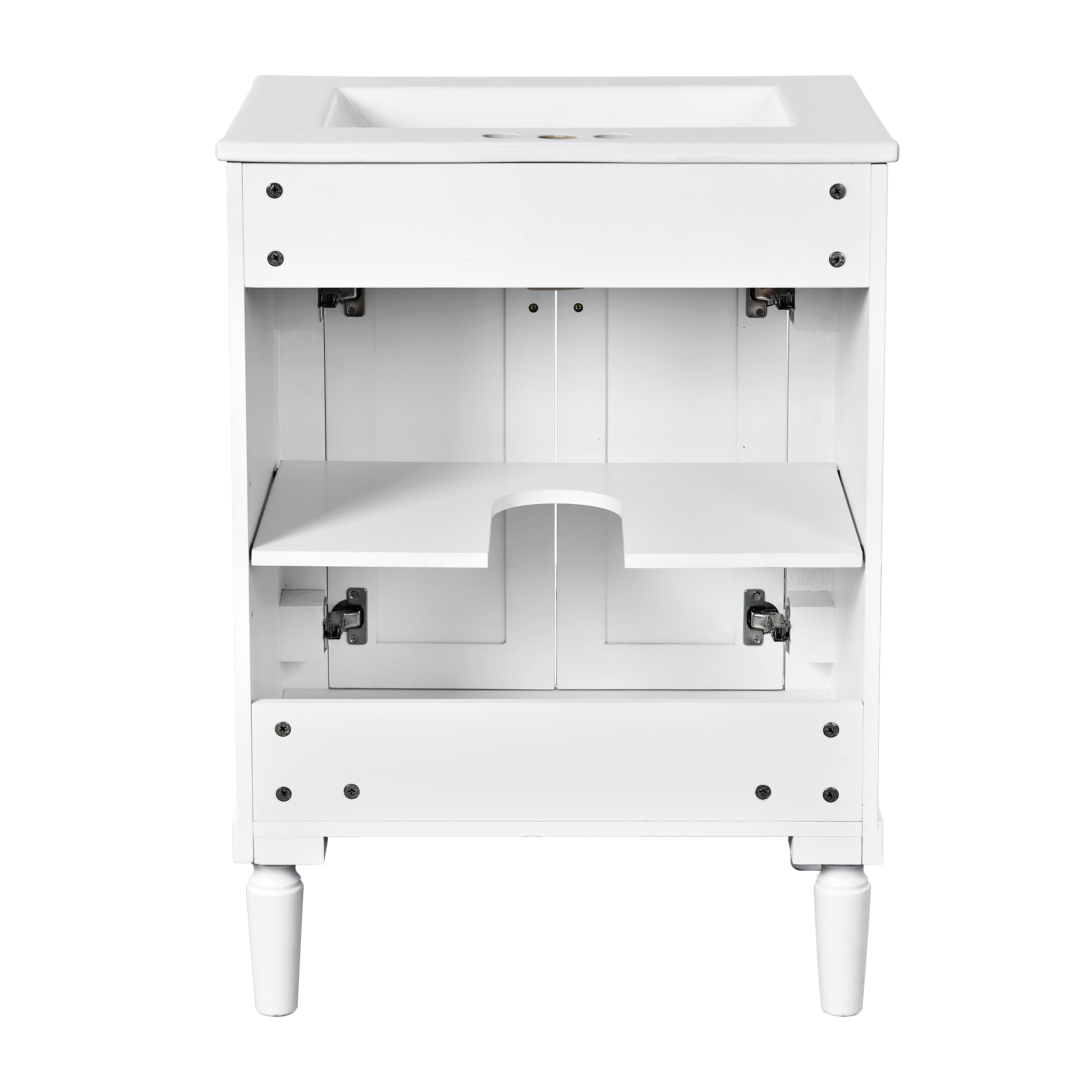 Pusnapku 24" Bathroom Vanity, Wood Bathroom Cabinet with Single Ceramic Sink and Adjustable Shelf, Freestanding Storage Cabinet with Soft-Closing Door, Sink Vanity Combo