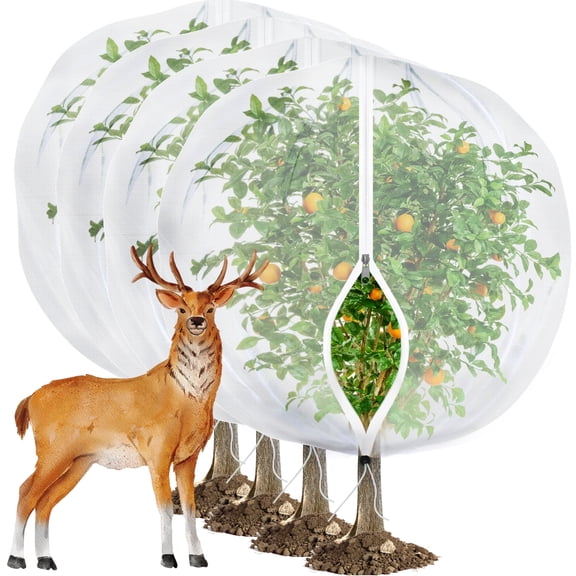 4Pack Fruits Tree Netting with Zipper and Drawstring,5x5ft Insect Bird Barrier Plant Netting for Garden Cover Protection