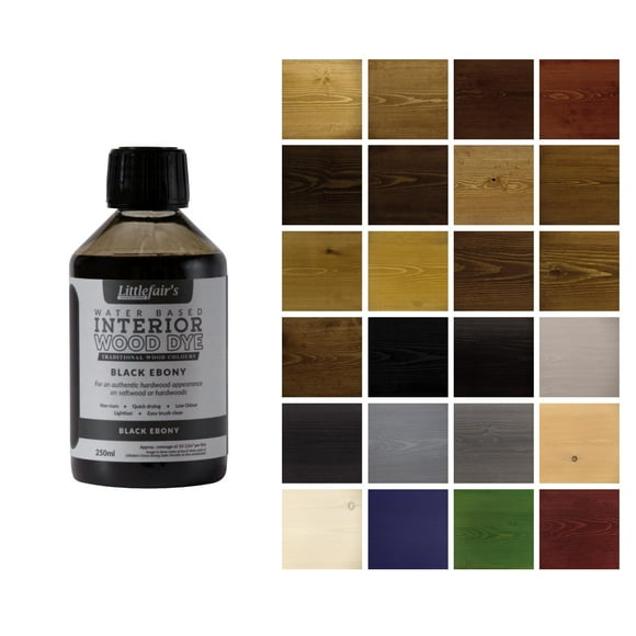 Littlefair's Wood Stain Water Based - 8.5oz/250ml - Indoor Furniture Stain Light & Dark Finishes - Special Non Toxic & Eco Friendly Formula - Wood Stain for Crafts - Color: Black Ebony
