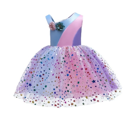 

5T Little Girls Wedding Princess Dress Party Dress Formal Pageant Dress 6T Little Girls Suspender Contrast Color Ruffled Shining Sequins Tulle Layer Party Formal TuTu Dress Purple