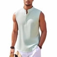 thumbnail image 2 of USNSM Mens Muscle Tank Tops Sleeveless Workout Gym Henley Shirts Slim Fit Collared T-Shirts Solid Color Beach Summer Button Vest Shirts Green S, 2 of 6