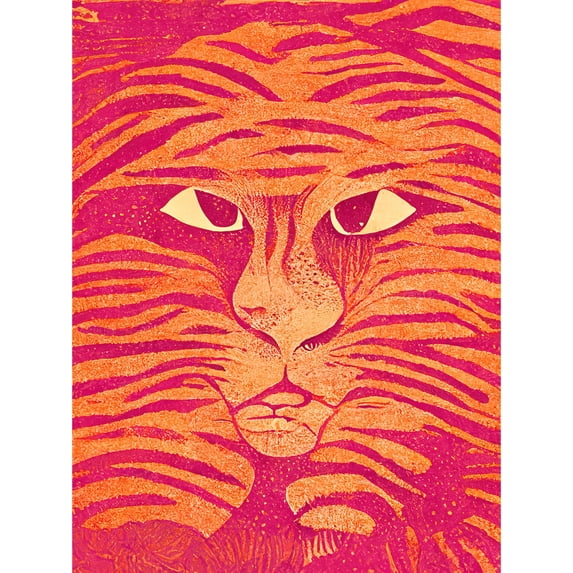 Orange Tiger Face Linocut Pink Stripes Abstract Modern Painting Unframed Wall Art Print Poster Home Decor