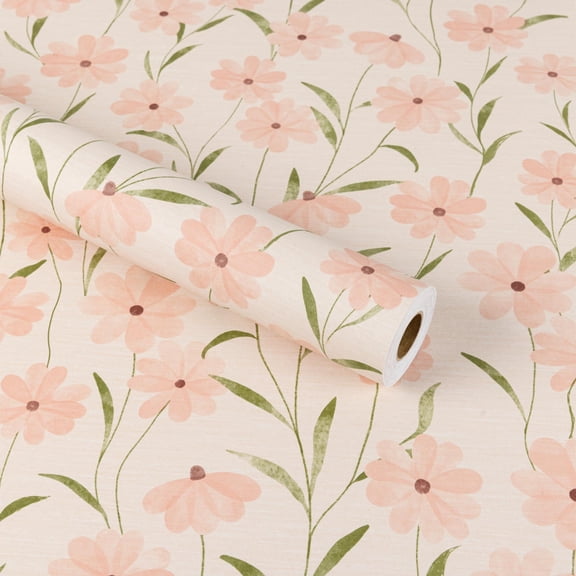 Abyssaly Floral Peel and Stick Wallpaper, 17.3" x 118.1" Pink, Removable Self-Adhesive Vinyl Wall Paper for Home and Room Decoration