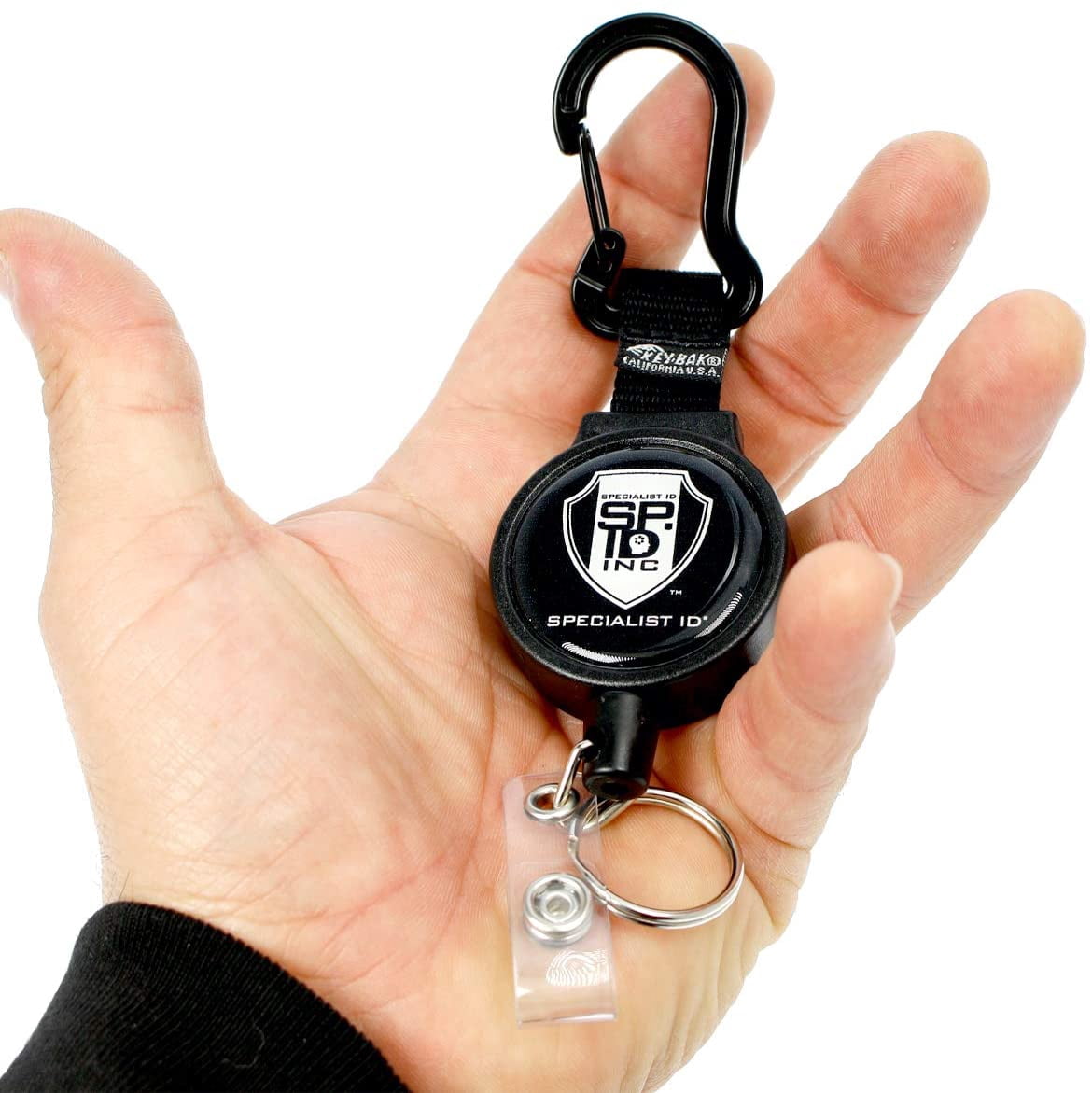5 Pack - Heavy Duty Badge Reel with Badge Holder & Key Ring - Carabiner Retractable Keychain with Belt Loop Clip by Specialist ID & Key-Bak USA