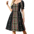 thumbnail image 4 of Vestido de manga corta con estampado floral Anishinaabe sobre fondo negro abstracto, ropa de mujer, vestido de noche para mujer, 4 of 8