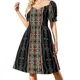 thumbnail image 4 of Vestido de manga corta con estampado floral Anishinaabe sobre fondo negro abstracto, ropa de mujer, vestido de noche para mujer, 4 of 8