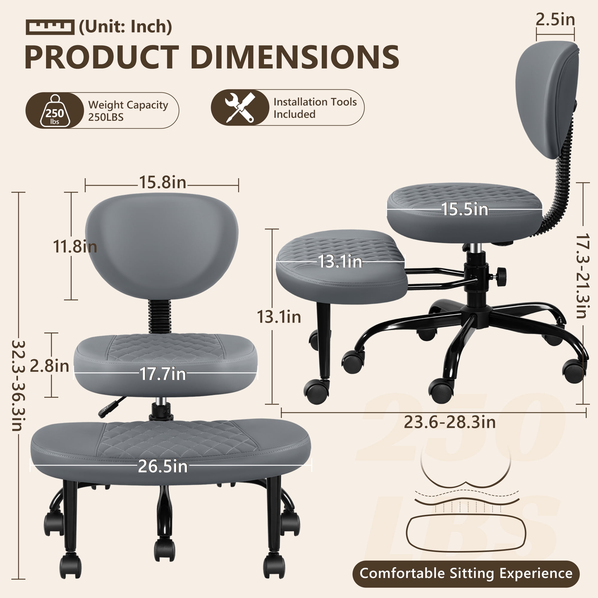 COOLHUT Cross Leg Office Chair, Adult ADHD Office Chair, Height Adjustable Yoga Office Chair, Meditation Chair with Lumbar Support, Home Office Kneeling Chair, Dark Gray