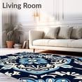 thumbnail image 2 of ODIKA 3'x5' Machine Washable Non-Slip Area Rug, Botanical Watercolor Damask High Traffic Rug, Blue, 473628, 2 of 7