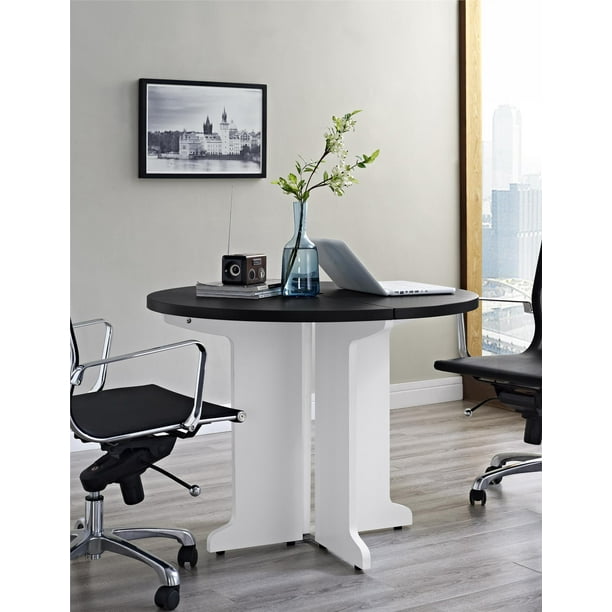 Ameriwood Home Pursuit Round Table In White And Gray Com Ameriwood Home Pursuit Round Table In, Small Round Office Table With 2 Chairs