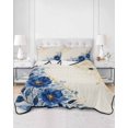 thumbnail image 2 of Full Size Quilt Bedding Set, Blue Golden Floral Reversible Summer Quilt 3 Pieces, Summer Flowers Vintage Beige Lightweight Bedspreads Coverlets with 2 Pillow Shams for All Seasons, 2 of 5