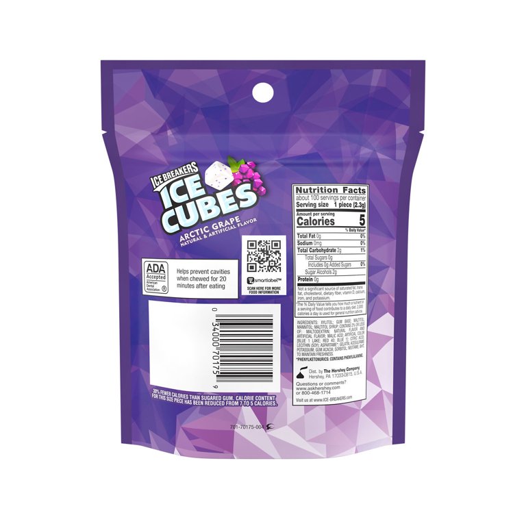 ICE BREAKERS ICE CUBES Snowman Candy Cane Sugar Free Gum, 2.6 oz bottle, 32  pieces