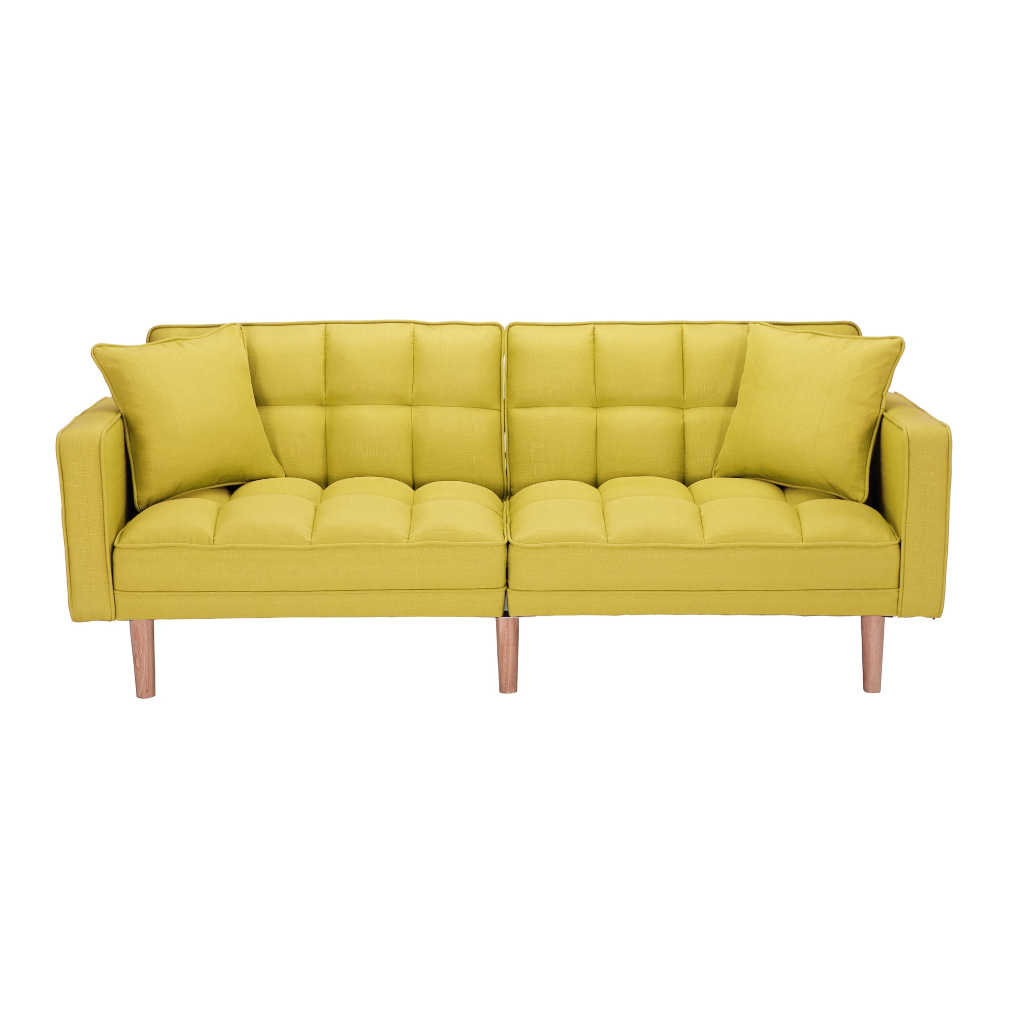 Futon Sofa Bed, SEGMART Fabric Futon Couch with Armrest, Modern Yellow