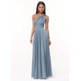 thumbnail image 3 of Vestido de dama de honor Deamify con un solo hombro en forma de A, azul acero, 3 of 7