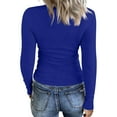thumbnail image 5 of Womens Long Sleeve Stretch Crewneck Ribbed T-Shirt Slim Fit Casual Basic Tops Dark Blue S, 5 of 6