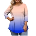 thumbnail image 1 of T-Shirt pour Femmes Coupe Ample Décontractée Manches 3/4 Col Rond Imprimé Grande Taille avec Motif Dégradé pour Usage Quotidien, 1 of 6