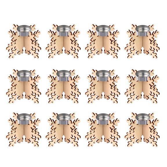 12pcs Christmas Snowflake Shape Candle Holders Wooden Decorative Candlesticks