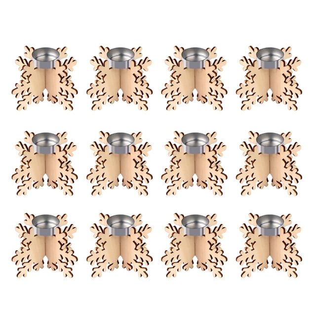 12pcs Christmas Snowflake Shape Candle Holders Wooden Decorative Candlesticks