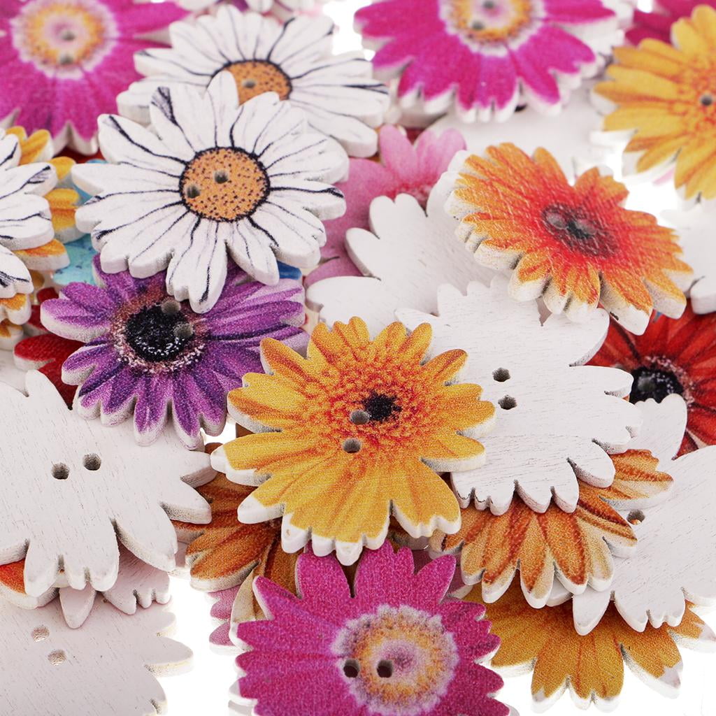 BLESIYA 5x1 pack Assorted Shape Wooden Buttons flatback beads Craft 25mm flower