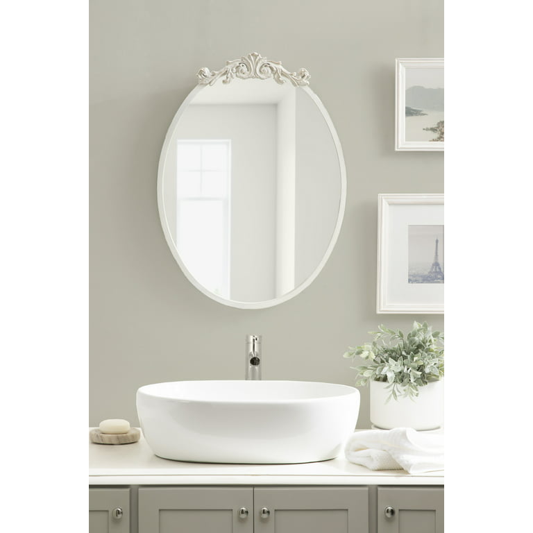 Kate and Laurel Arendahl Traditional Vertical Oval Wall Mirror, 18 x 24,  Antique White, Vintage Glam Baroque-Inspired Round Bathroom Vanity Mirror  with Ornate Crown – kateandlaurel