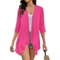 thumbnail image 6 of DondPO Women's Cardigans Lightweight Cardigans For Women 3/4 Sleeves Open Front Boho Draped Ruffles Plus Size Knit Cardigan Cardigan Sweaters for Women Beach Shirts for Women Pink L, 6 of 6