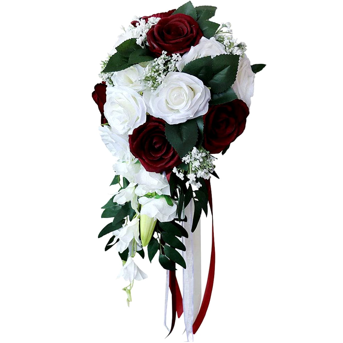 Roses and Grass Wedding Fake Foam Teardrop Bridal Shower Bouquet with Lilies