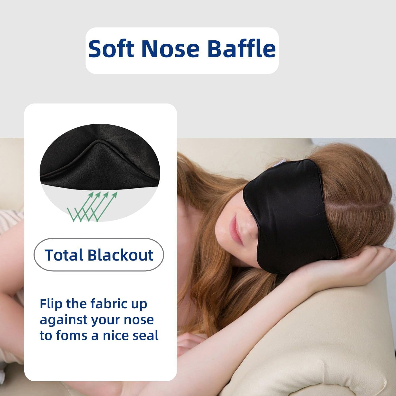 Mulberry Silk Sleep Mask with 2 Adjustable Straps, Black Light Blocking Eye Cover