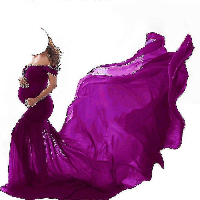 Vestido largo de maternidad con hombros descubiertos para fotografía de mujeres embarazadas Vestidos fotográficos A--Púrpura-Código de producto 50870 Púrpura