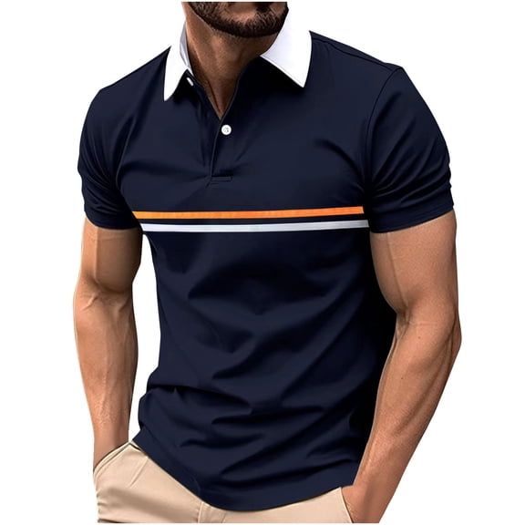 ZCFZJW Mens Lapel Collar Button V Neck Shirts Casual Summer Short Sleeve Solid Color Pullover Tops Loose Lightweight Comfy Basic Workout Tees Shirt Navy M