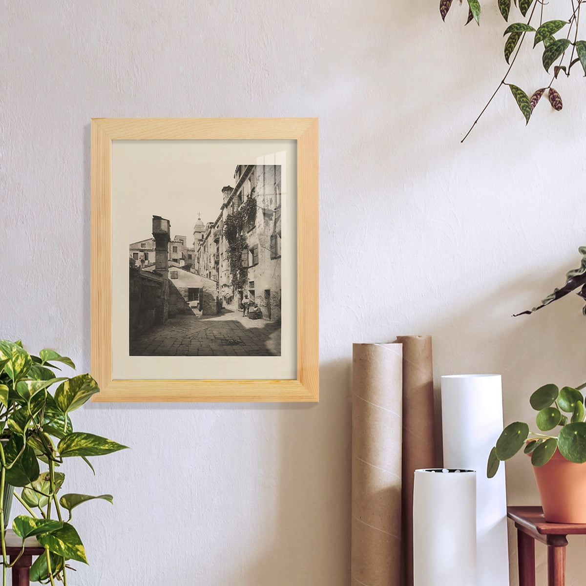 Vintage Views of Venice VIII - Framed Print w/glass - Natural Wood