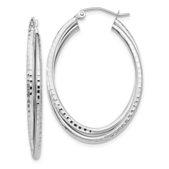 14k White Gold Sparkle-Cut Polished Oval Hoop Earrings - 3.1 Grams - Measures 37.25x25.50mm Wide
