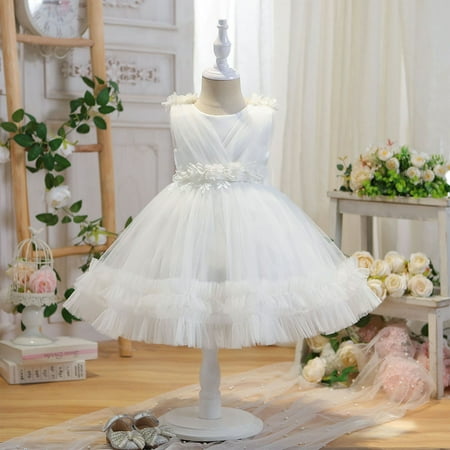 

Jacenvly Party Bubble Sleeve Dress Girl Priincess Birthday Party Skirt Little Girls Bowknot Flower Girl Toddler Adorable Pageant Dress 18M-5Y New Year Gift Bubble Machine for Kids