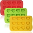 thumbnail image 1 of Moldes de silicona en forma de corazón, SourceTon 3 paquetes de 12 cavidades, molde de silicona en forma de corazón para de chocolate, gelatina, pudín, molde para hacer dulces (rojo, amarillo, verde), 1 of 5
