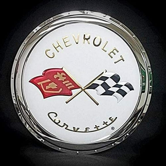 1963-1967 C2 Corvette Crossed Flags Stainless Steel Wall Hanging Sign - 22"