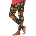 thumbnail image 2 of Cavosen Halloween Women's Leggings in Clothing Pumpkin Spider Print Basic Yoga Pants Leggings Long Pants Tight Elastic Waist Ankle Length Pants Halloween Holiday Trousers Orange M, 2 of 6
