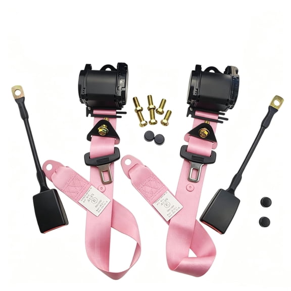 2 Pack Universal Fit Seat Belt 3 Point Retractable Safety Belt, Adjustable Car Seatbelt Lap Shoulder Pink
