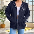 thumbnail image 6 of AKOEE Women's Oversized Zip Up Hoodie Jackets with Pockets Long Sleeve Cat Printed Baggy Y2k Sweatshirt Coat (S, Navy), 6 of 7
