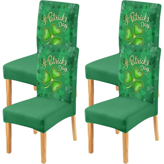 Happy St.Patrick''s Day Dining Chair Covers Set of 4,Green Shamrock Parsons Chair Slipcovers,Lucky Clover Kitchen Decor Chair Seat Cover Protectors(Shamrock,4 Pack)