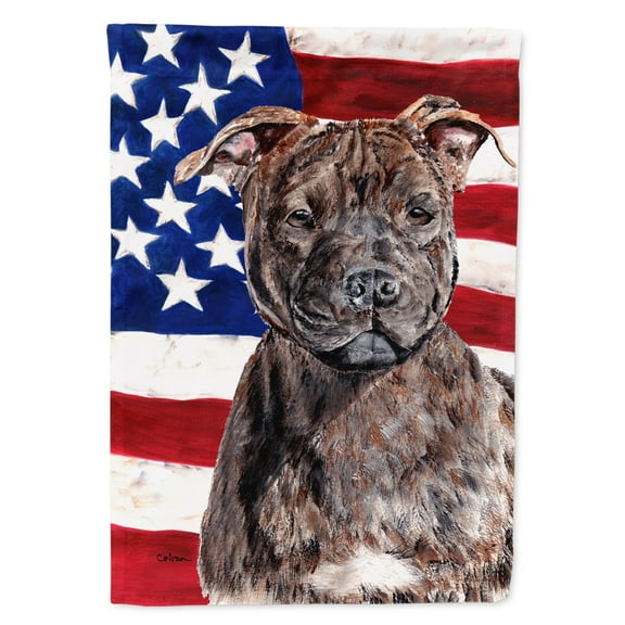 Carolines Treasures SC9633CHF Staffordshire Bull Terrier Staffie with American Flag USA Flag Canvas House Size  Large