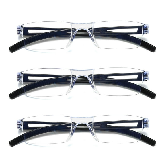 3 Pairs Men Women Rimless Reading Glasses Blue Light Blocking Unisex Reader 0.75