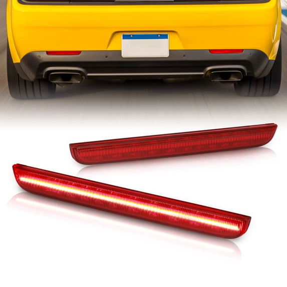 AJP Distributors Rear Bumper LED Reflector Lights Tail Brake Parking Lamps Pair Red Compatible/Replacement For Dodge Challenger 2015 2016 2017 2018 2019 2020 2021 2022 2023 15 16 17 18 19 20 21 22 23