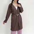 thumbnail image 2 of Riecok Robes for Women Plus Size Cozy Soft Long Sleeve Warm Bathrobe with Tie Closure Comfortable Nightdress Coffee XL, 2 of 8