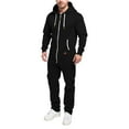 thumbnail image 2 of Men's Hooded Jumpsuit Zip Up Pajamas Playsuit Jogger Sweatsuit Overall Romper, Fleece-Lined for Winter Lounge and Comfortable Sleepwear,Black,M, 2 of 7