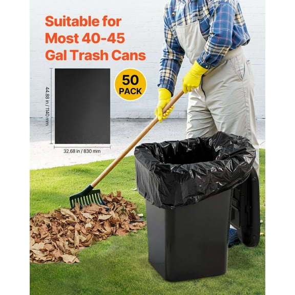 50 Count Heavy Duty 45 Gallon Trash Bags, 1.7 MIL Contractor & Industrial Use, Large Black Garbage Bags