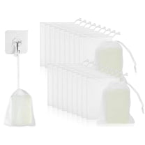 NOGIS 20 Pcs White Exfoliating Mesh Soap Saver Pouch Bag Mesh Soap Bag Soap Handmade Soap Bubble Mesh Net Bags with Drawstring Mesh Foaming Net Soap Sack Bags for Bath and Shower Easy to Store
