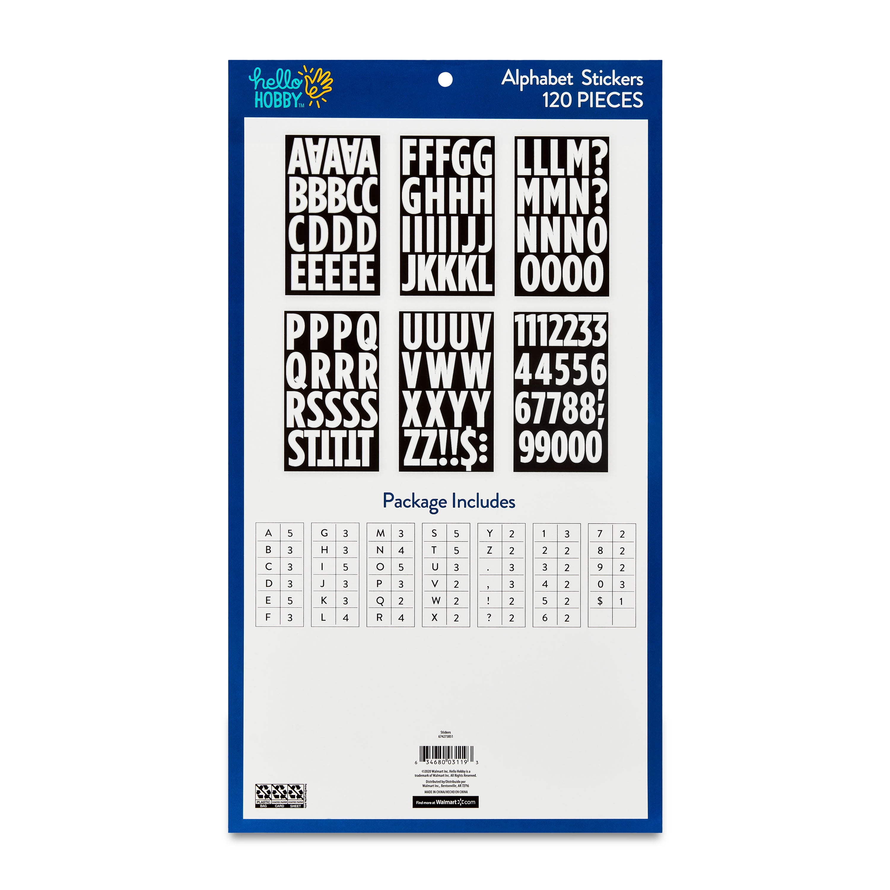 Hello Hobby Extra Large White Sans Serif Alphabet Stickers, 120 Count