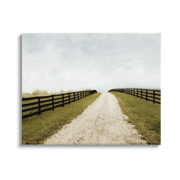 Stupell Industries Farmland Path with Fence Landscape Painting Gallery Wrapped Canvas Art Print Wall Art, 20 x 16