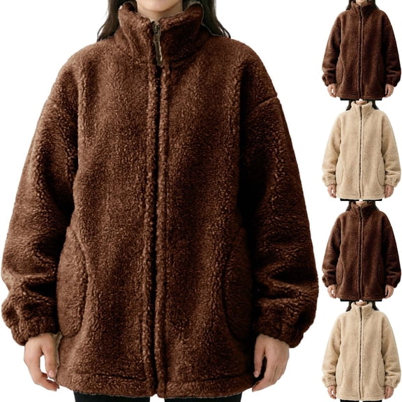 Antinious Women Fall Winter Fleece Jacket Long Sleeve Thick Warm Zip Up
