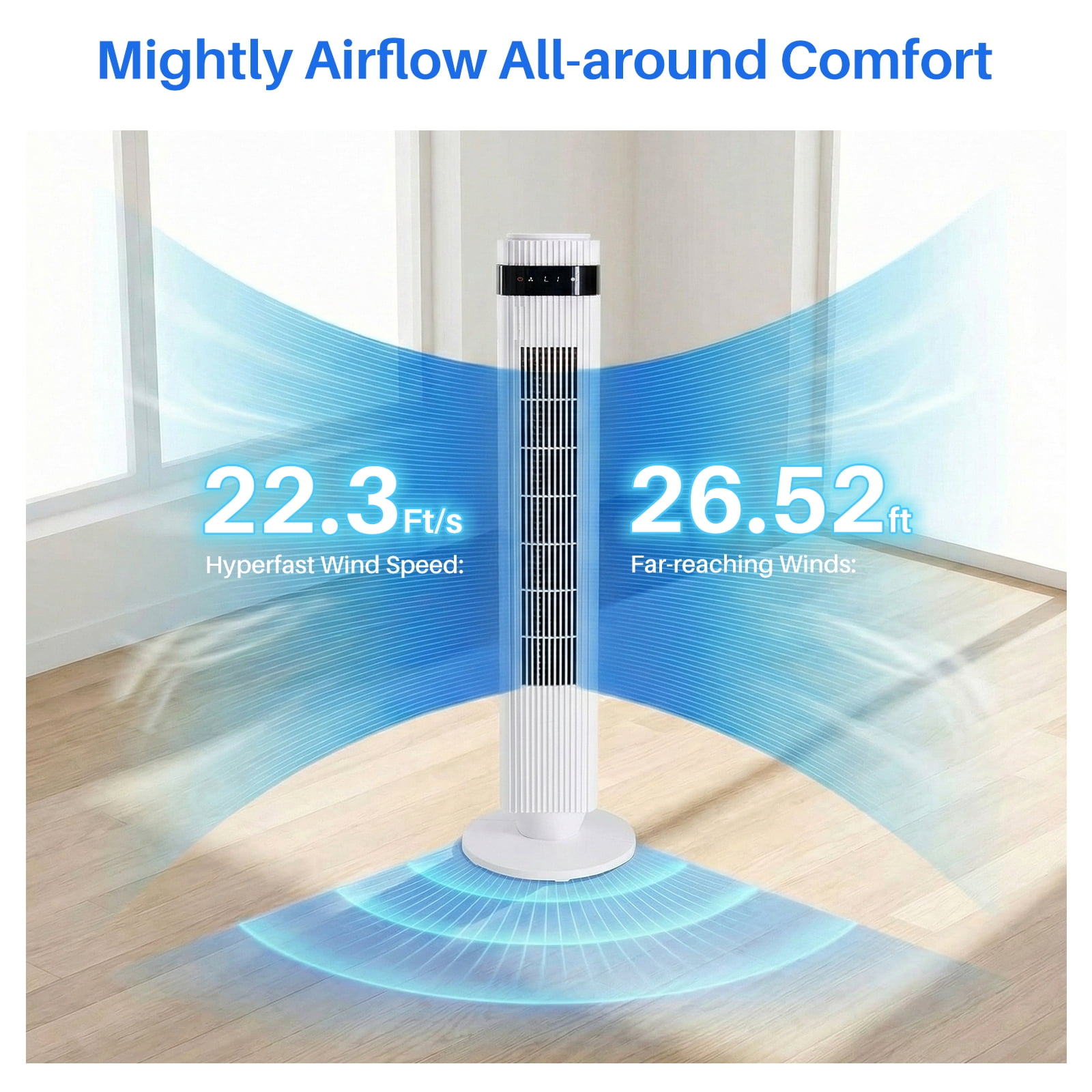 EDX Bladeless Tower Fan for Bedroom, 25ft/s High Velocity 28dB Quiet DC Fan, 5 Speeds 4 Modes, 12H Timer 64°Oscillating, Remote Standing Fan for Home Office Indoor, White